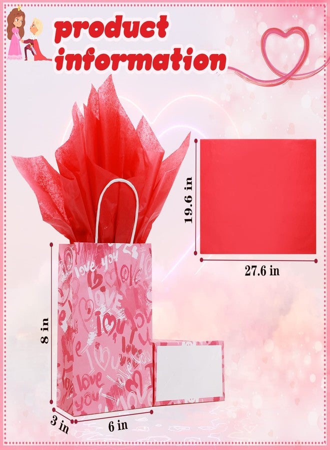 TaoBary 24 Pcs Valentines Day Gift Bag Valentines Kraft Paper Bags with Red Tissue Paper Heart Shaped Treat Goodies Bag Wrapping for Wedding Holiday Party Favor Decorations Kids Classroom Exchange Prizes - Image 4